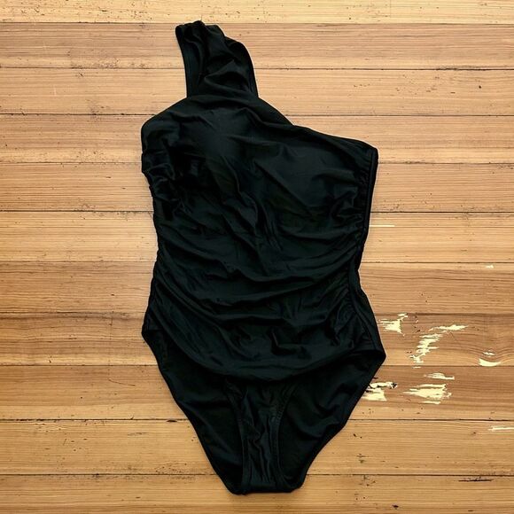 J. Crew Sleek Ruched one-shoulder one-piece swimsuit. Size 14. NWT. - Picture 6 of 11